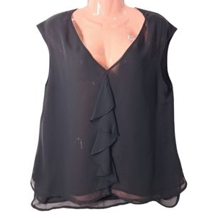CeCe Women's Sleeveless Sheer Ruffled Black‎ Blouse 100% Polyester Size M